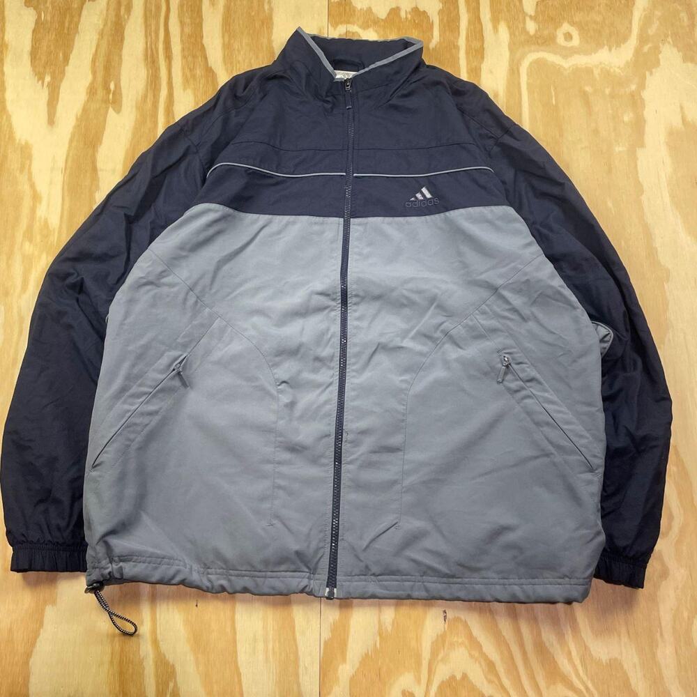 Vintage Y2K Adidas Full Zip Jacket – Grey/Navy – Men’s XL – Front & Back Hit